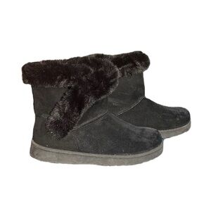 Women’s black fur ankle boots size 10. No strap. No zipper. Kohl’s